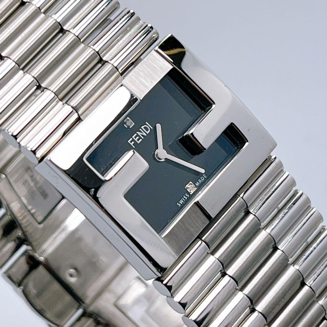 FENDI Quartz Watch Wristwatch FF Logo Silver Women's Authentic