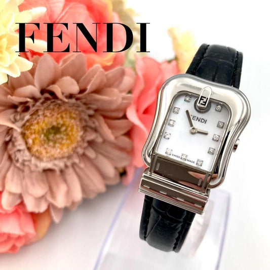 FENDI 3800L Quartz Watch Wristwatch FF Logo Silver Women's Authentic