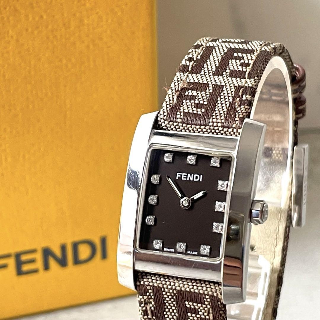 FENDI 7000L Quartz Watch Wristwatch FF Zucca Logo Silver Beige Women's Authentic
