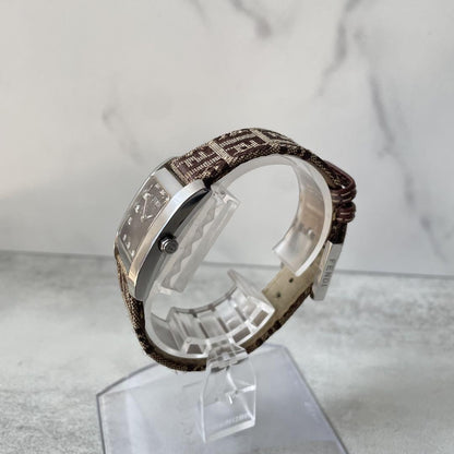 FENDI 7000L Quartz Watch Wristwatch FF Zucca Logo Silver Beige Women's Authentic