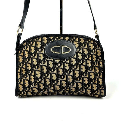 Christian Dior Shoulder Bag Purse Trotter CD Canvas Leather Navy Authentic