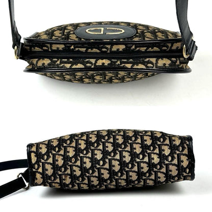 Christian Dior Shoulder Bag Purse Trotter CD Canvas Leather Navy Authentic