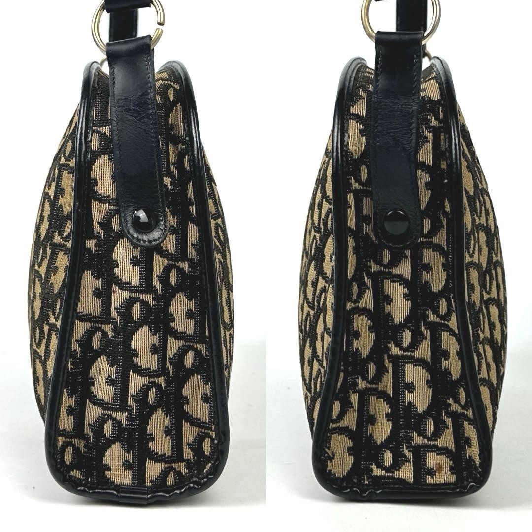 Christian Dior Shoulder Bag Purse Trotter CD Canvas Leather Navy Authentic