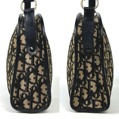 Christian Dior Shoulder Bag Purse Trotter CD Canvas Leather Navy Authentic
