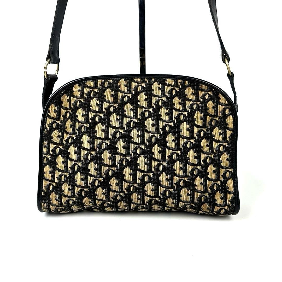 Christian Dior Shoulder Bag Purse Trotter CD Canvas Leather Navy Authentic