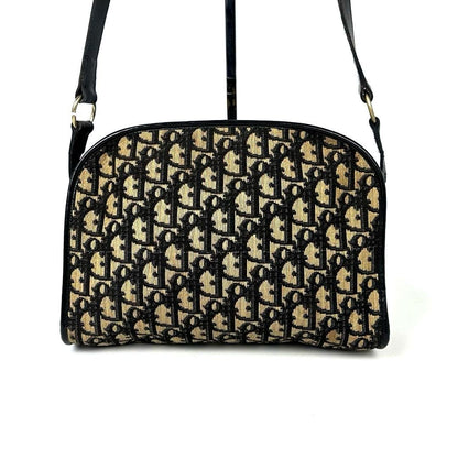 Christian Dior Shoulder Bag Purse Trotter CD Canvas Leather Navy Authentic
