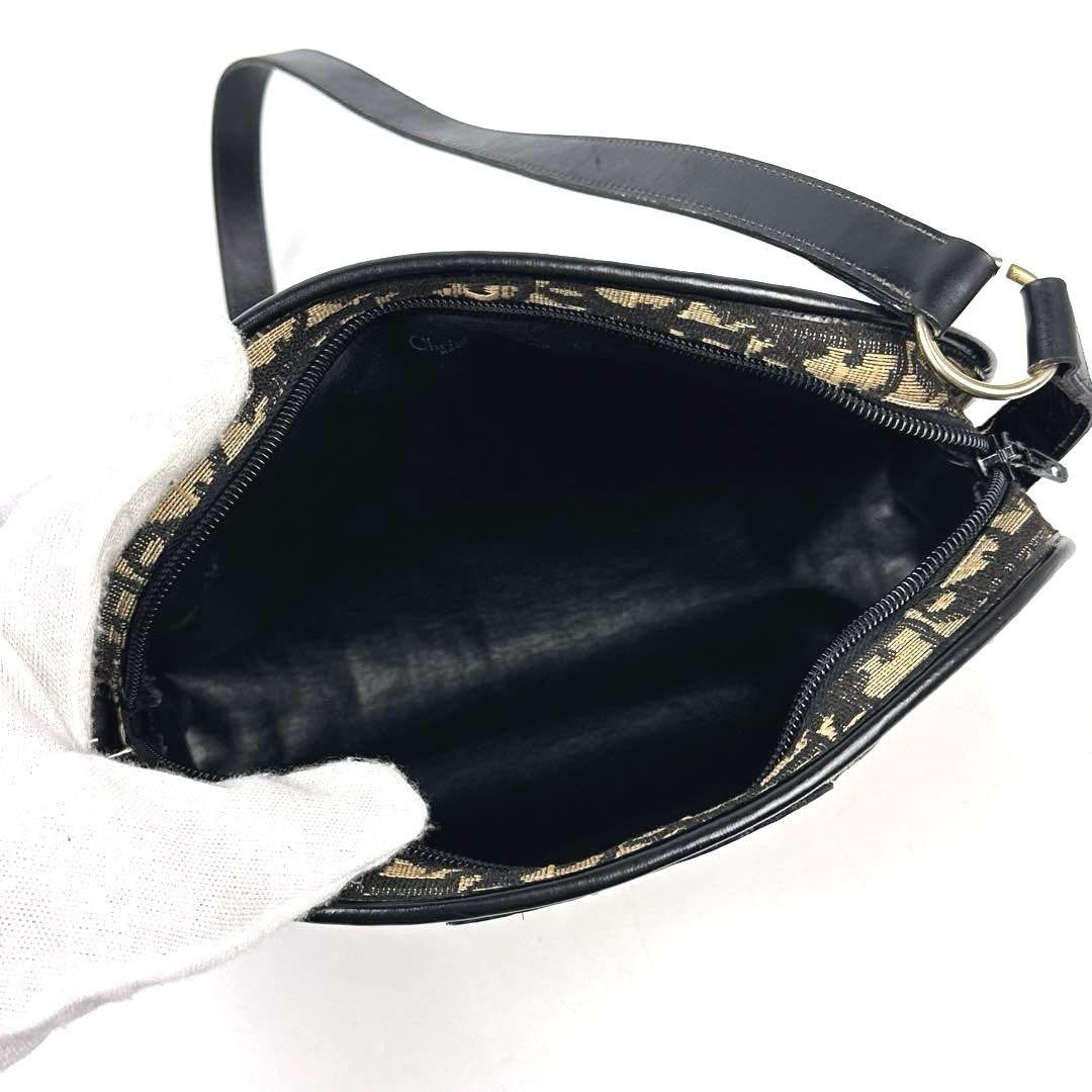 Christian Dior Shoulder Bag Purse Trotter CD Canvas Leather Navy Authentic