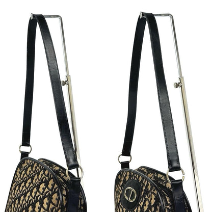 Christian Dior Shoulder Bag Purse Trotter CD Canvas Leather Navy Authentic