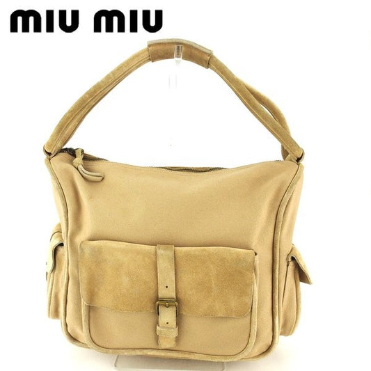 MIU MIU Hand Bag Tote Purse Beige Gold Authentic