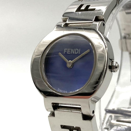FENDI 3050L Quartz Watch Wristwatch Logo Blue Silver Women's Authentic