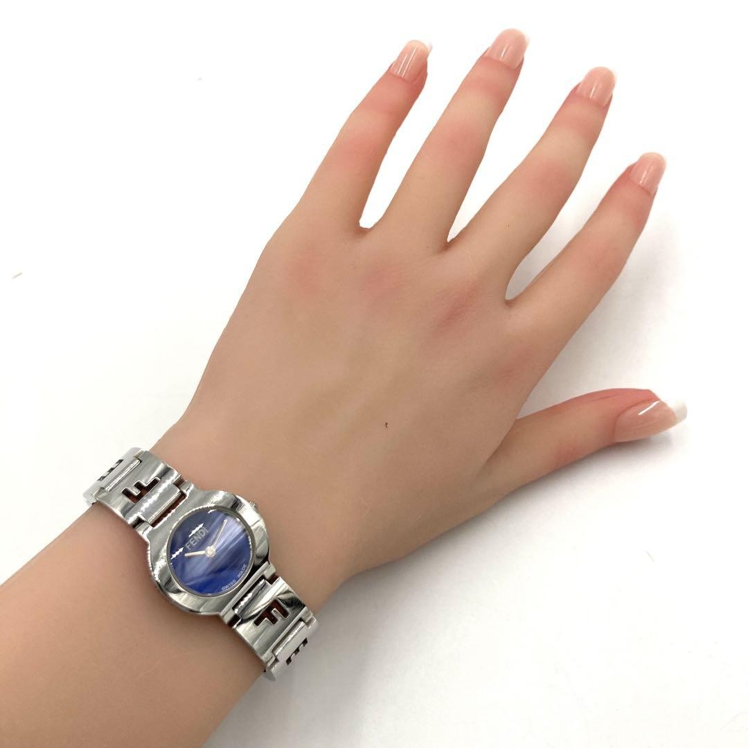 FENDI 3050L Quartz Watch Wristwatch Logo Blue Silver Women's Authentic