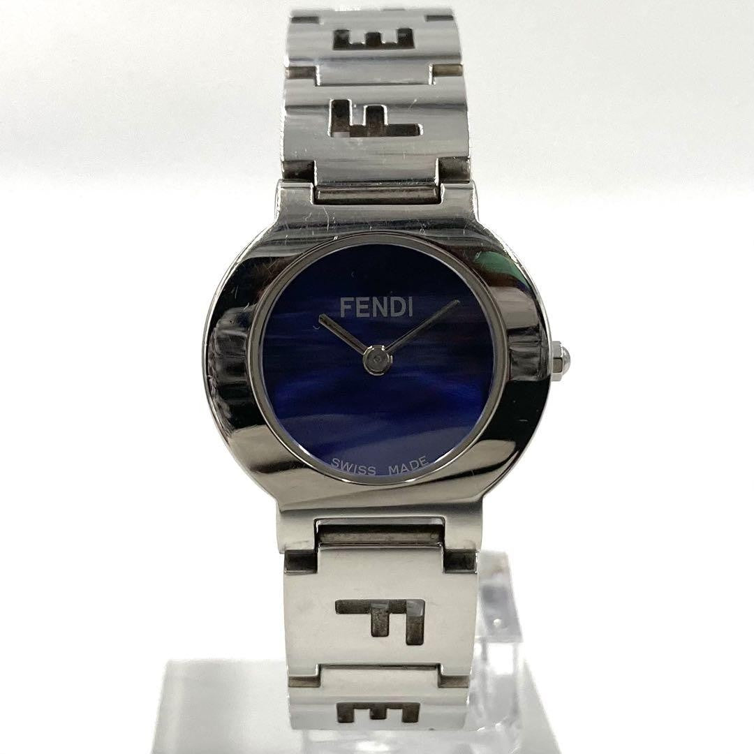FENDI 3050L Quartz Watch Wristwatch Logo Blue Silver Women's Authentic