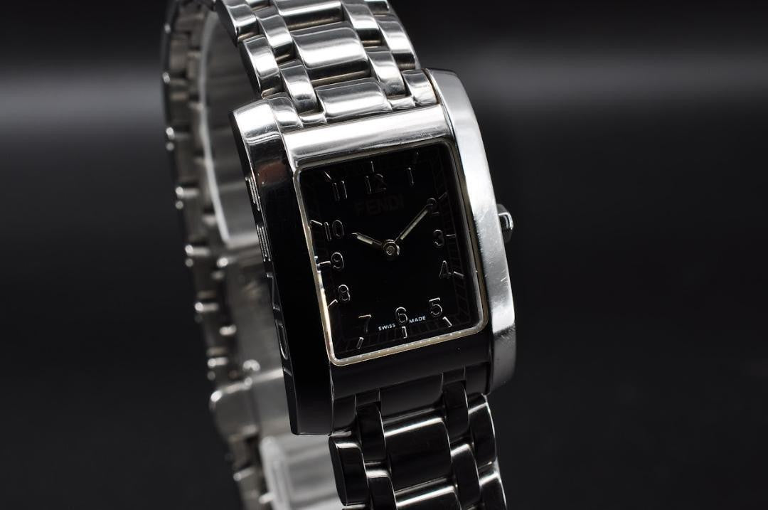 FENDI 7000L Quartz Watch Wristwatch Black Silver Women's Authentic