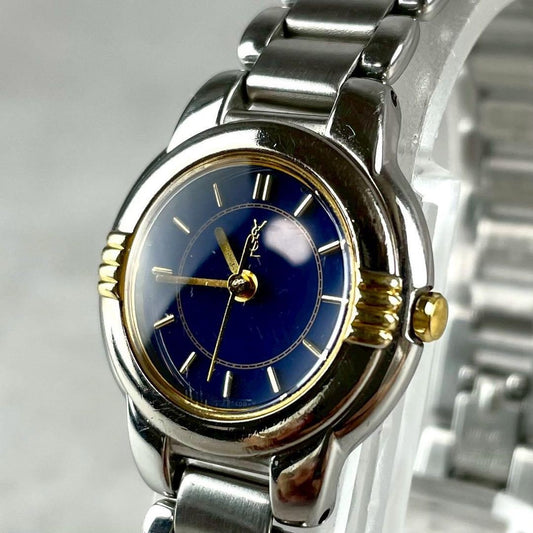 Saint Laurent Quartz Watch Wristwatch YSL Cassandra Silver Blue Women's Auth