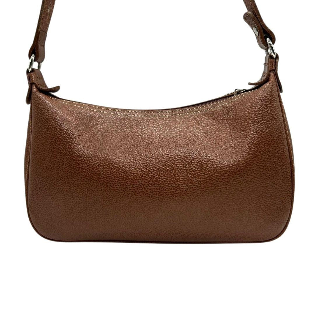 Longchamp Shoulder Bag Purse Leather Brown Authentic