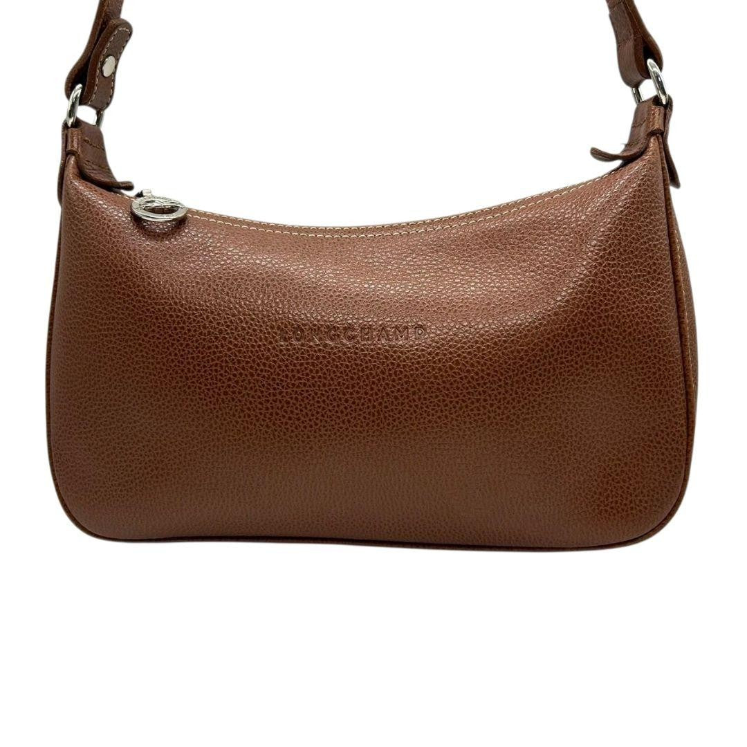 Longchamp Shoulder Bag Purse Leather Brown Authentic