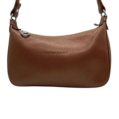 Longchamp Shoulder Bag Purse Leather Brown Authentic