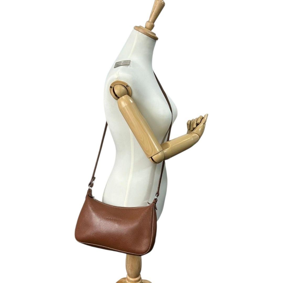 Longchamp Shoulder Bag Purse Leather Brown Authentic