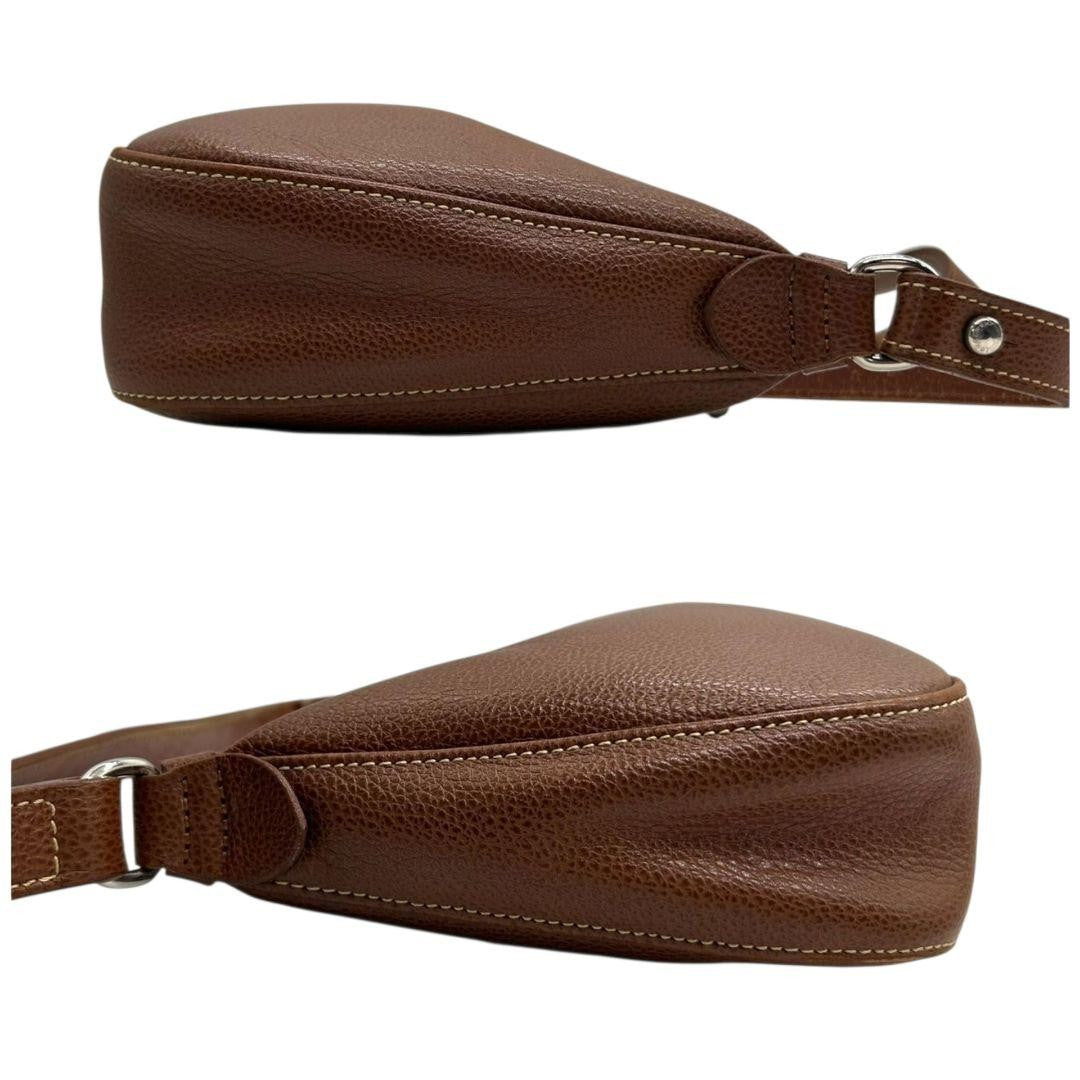 Longchamp Shoulder Bag Purse Leather Brown Authentic