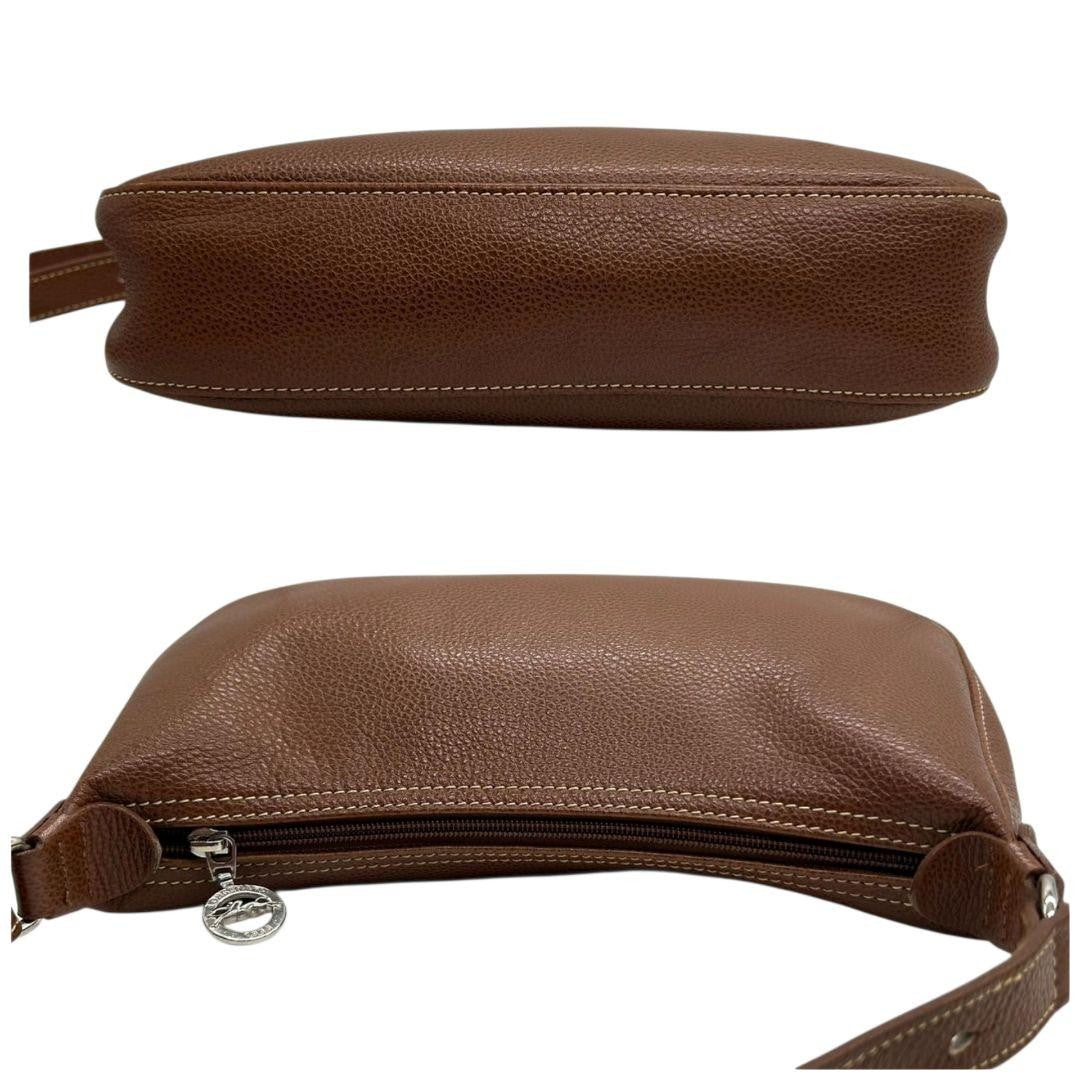 Longchamp Shoulder Bag Purse Leather Brown Authentic