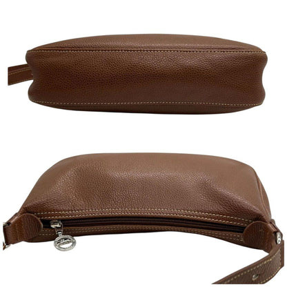 Longchamp Shoulder Bag Purse Leather Brown Authentic