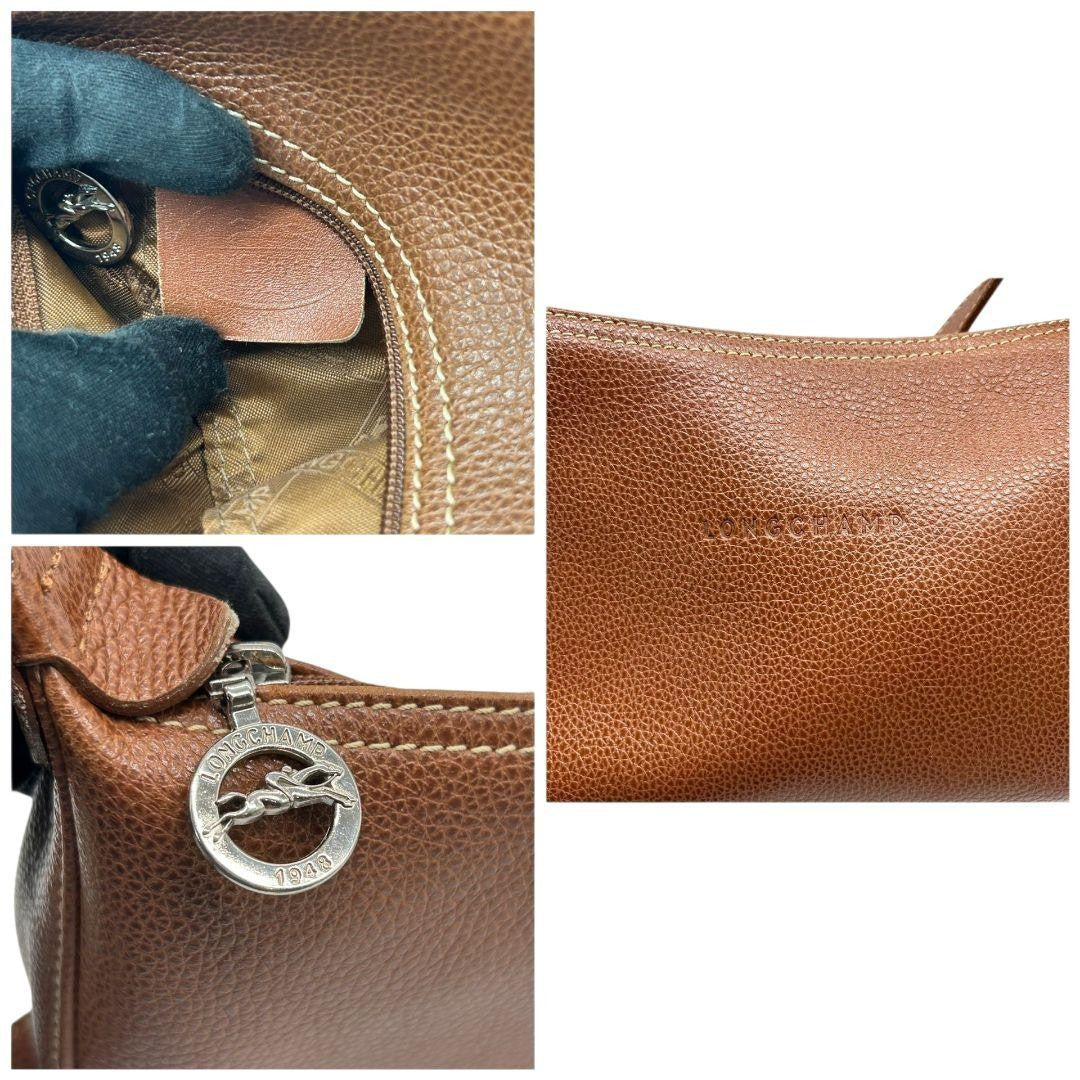 Longchamp Shoulder Bag Purse Leather Brown Authentic