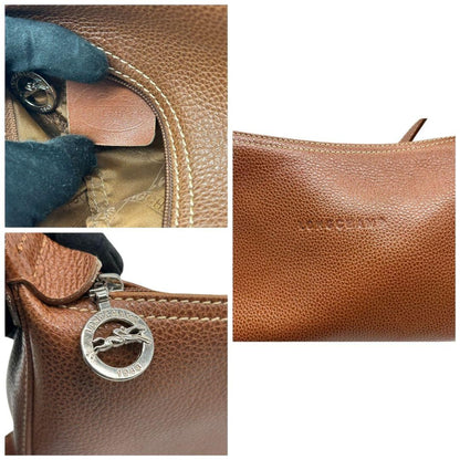 Longchamp Shoulder Bag Purse Leather Brown Authentic
