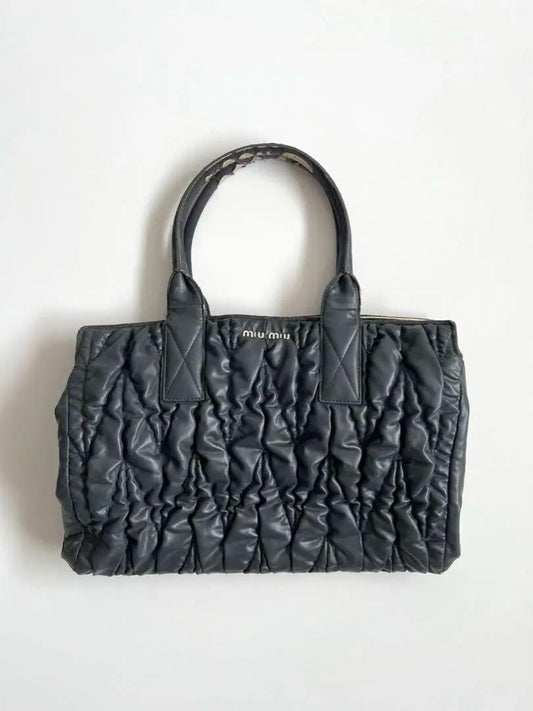MIU MIU Hand Bag Tote Purse Logo Matelasse Leather Black Authentic