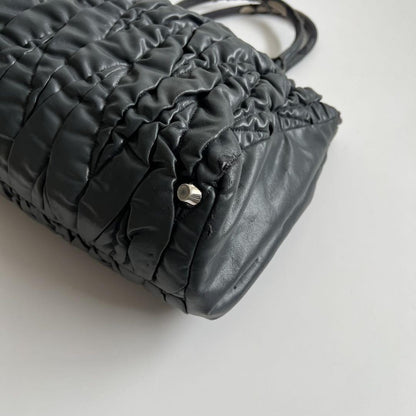 MIU MIU Hand Bag Tote Purse Logo Matelasse Leather Black Authentic
