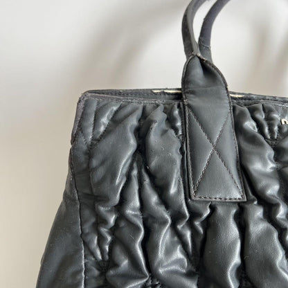 MIU MIU Hand Bag Tote Purse Logo Matelasse Leather Black Authentic