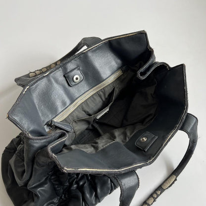 MIU MIU Hand Bag Tote Purse Logo Matelasse Leather Black Authentic