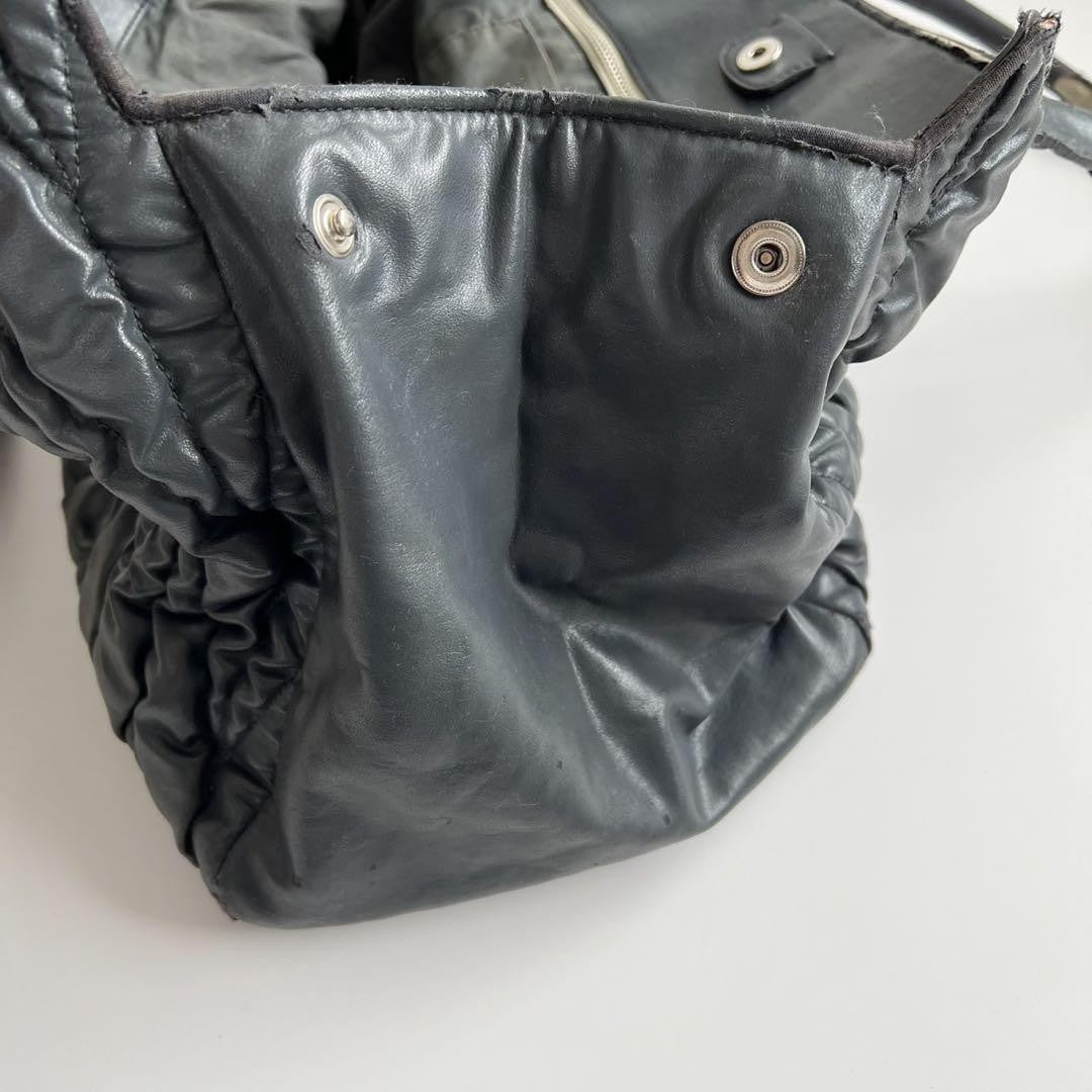 MIU MIU Hand Bag Tote Purse Logo Matelasse Leather Black Authentic