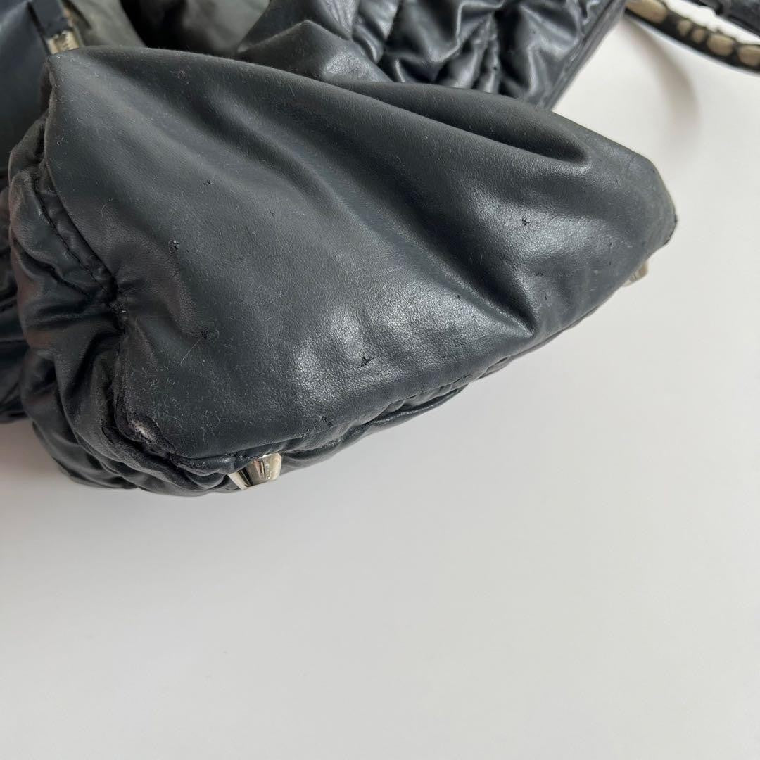 MIU MIU Hand Bag Tote Purse Logo Matelasse Leather Black Authentic