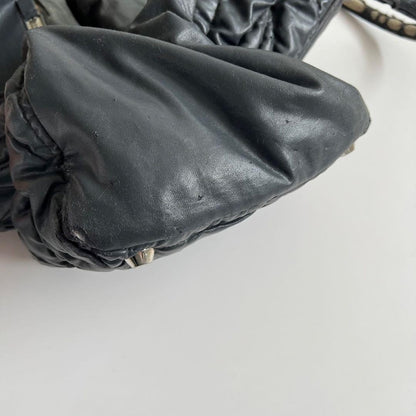 MIU MIU Hand Bag Tote Purse Logo Matelasse Leather Black Authentic