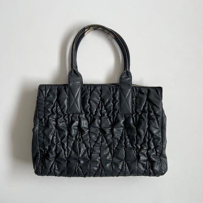 MIU MIU Hand Bag Tote Purse Logo Matelasse Leather Black Authentic