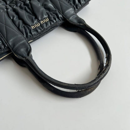 MIU MIU Hand Bag Tote Purse Logo Matelasse Leather Black Authentic