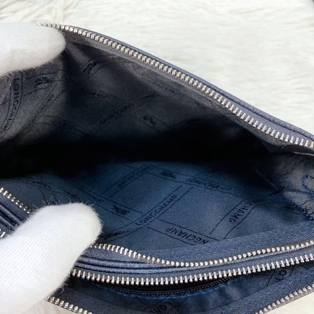 Longchamp Shoulder Bag Purse Leather Navy Authentic