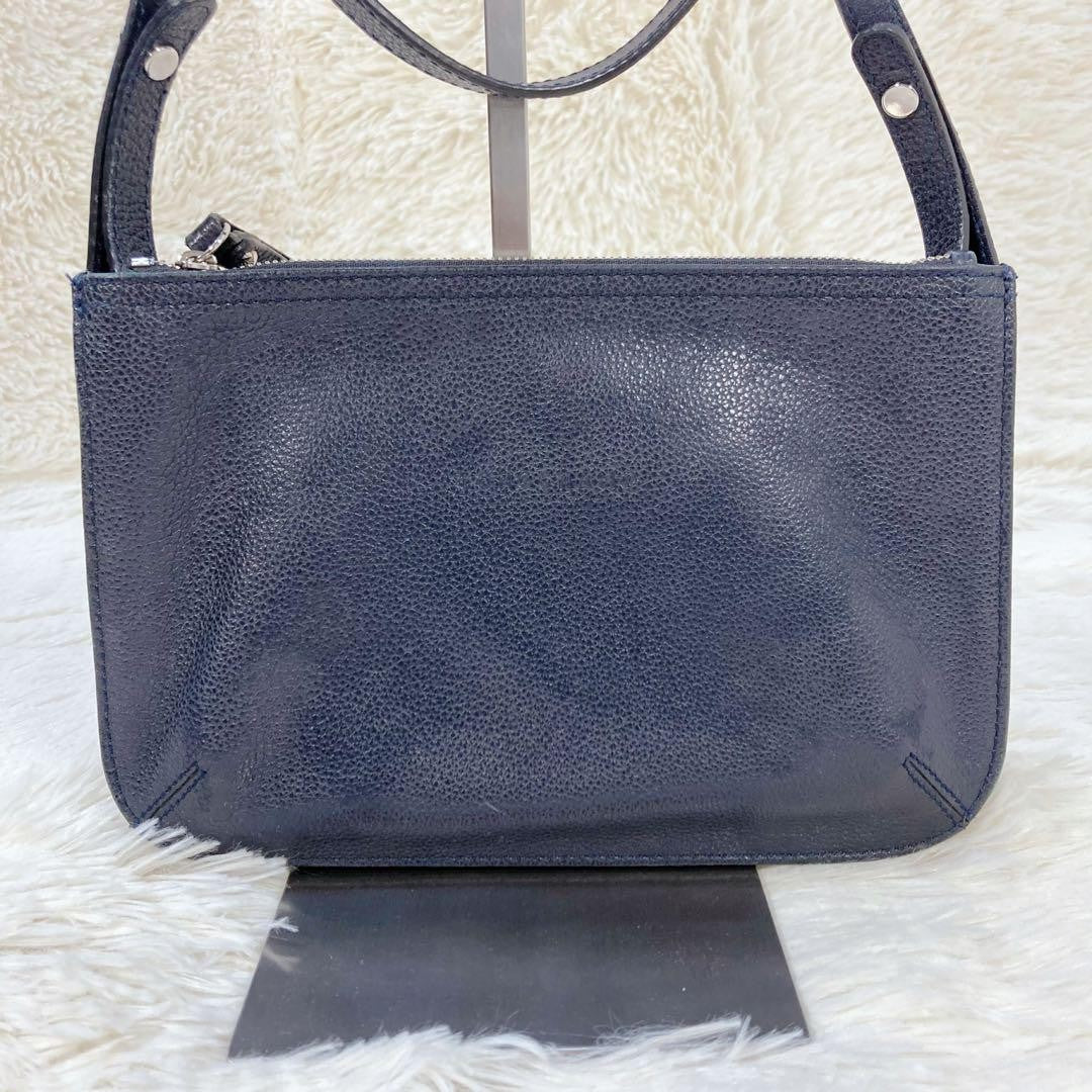 Longchamp Shoulder Bag Purse Leather Navy Authentic