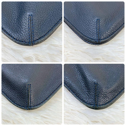 Longchamp Shoulder Bag Purse Leather Navy Authentic