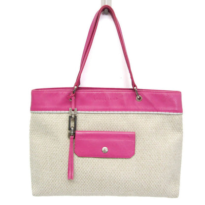 Longchamp Hand Bag Tote Purse Leather Light Beige Pink Authentic