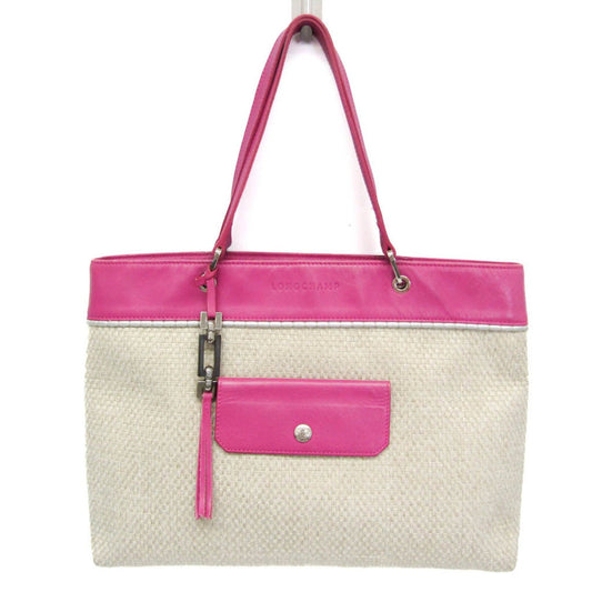 Longchamp Hand Bag Tote Purse Leather Light Beige Pink Authentic