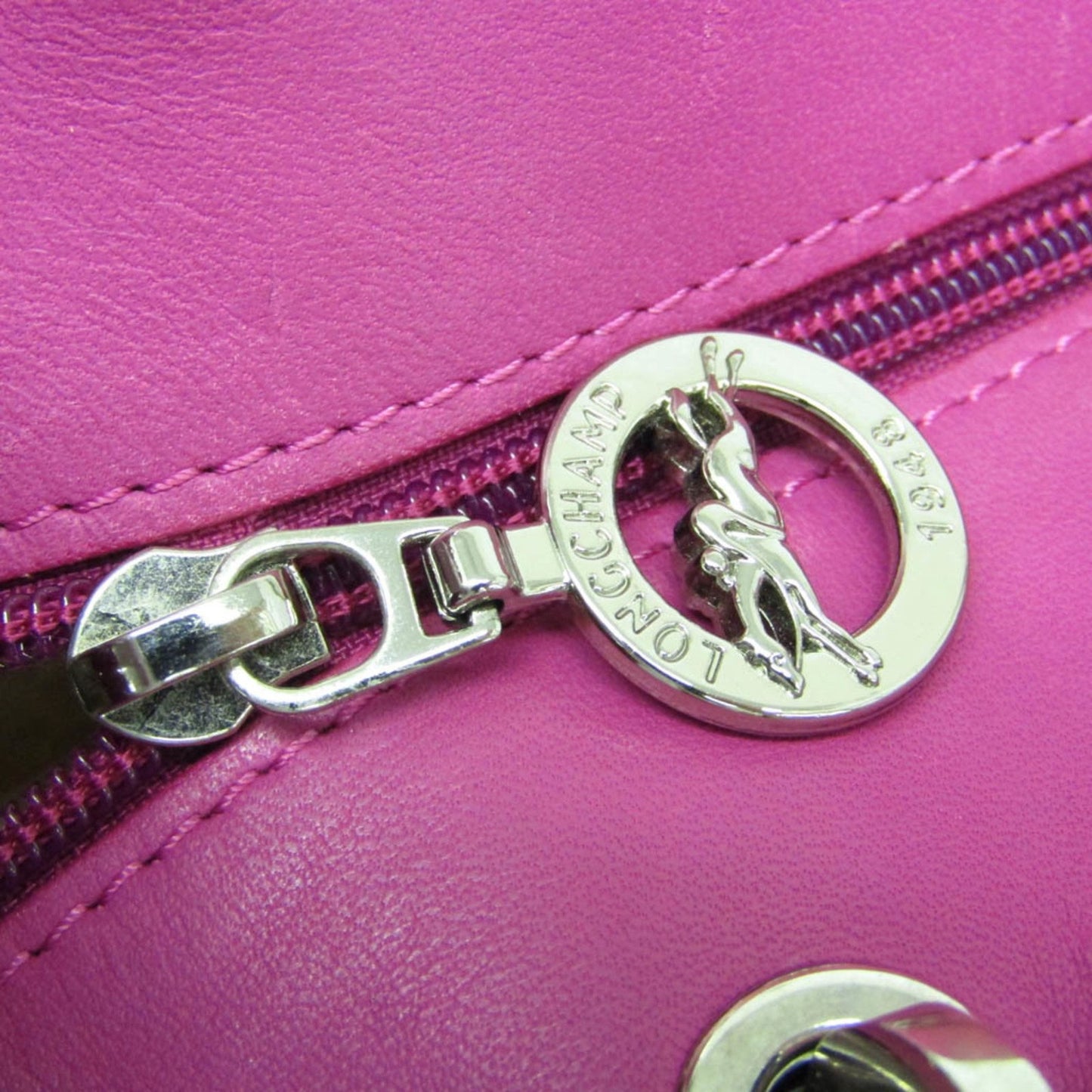 Longchamp Hand Bag Tote Purse Leather Light Beige Pink Authentic