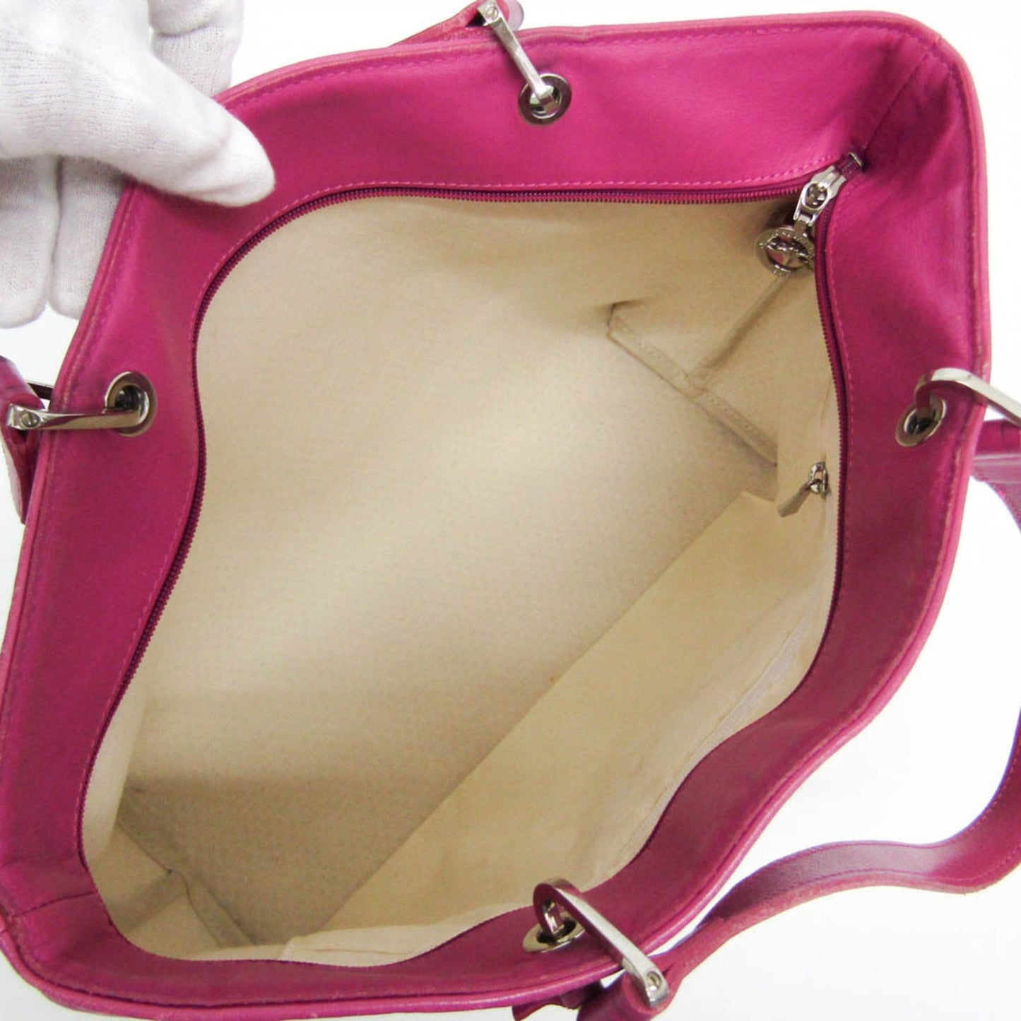 Longchamp Hand Bag Tote Purse Leather Light Beige Pink Authentic