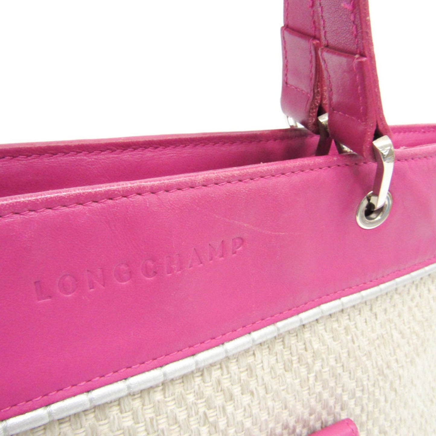 Longchamp Hand Bag Tote Purse Leather Light Beige Pink Authentic