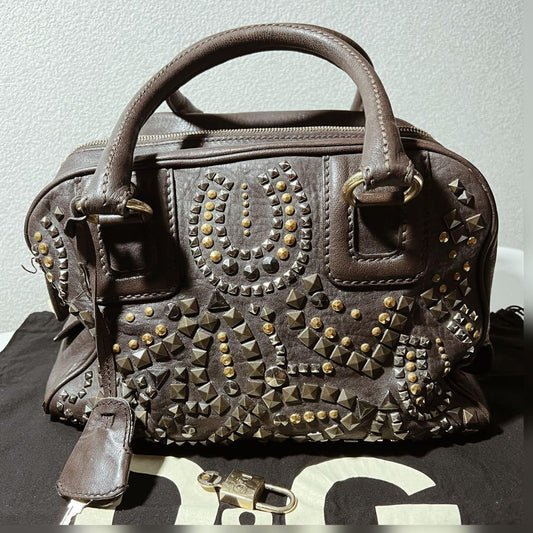 Dolce & Gabbana Hand Bag Tote Purse Leather Brown Authentic