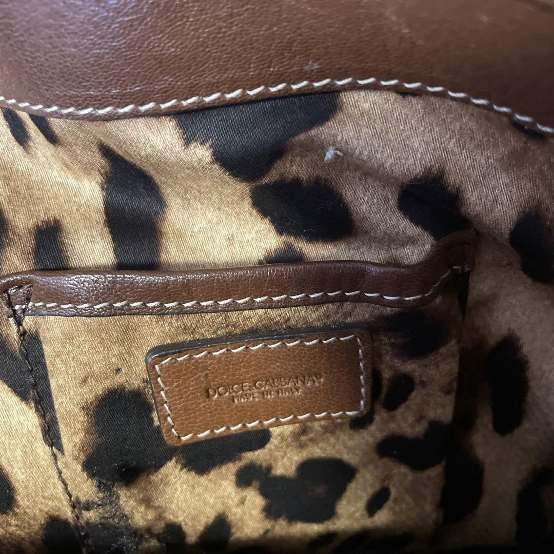 Dolce & Gabbana Hand Bag Tote Purse Basket Bag Leopard Brown Authentic