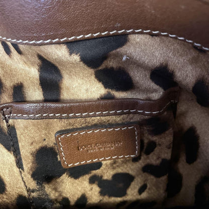 Dolce & Gabbana Hand Bag Tote Purse Basket Bag Leopard Brown Authentic