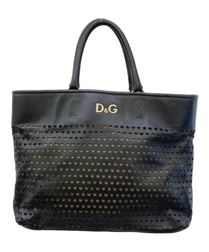D&G Hand Bag Tote Purse Perforated Leather Black Authentic