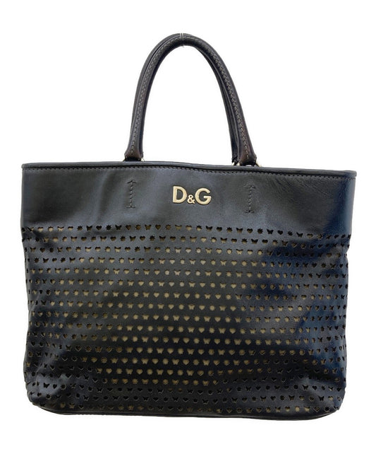 D&G Hand Bag Tote Purse Perforated Leather Black Authentic