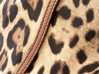 Dolce & Gabbana Hand Bag Tote Purse Leopard Canvas Leather Brown Authentic